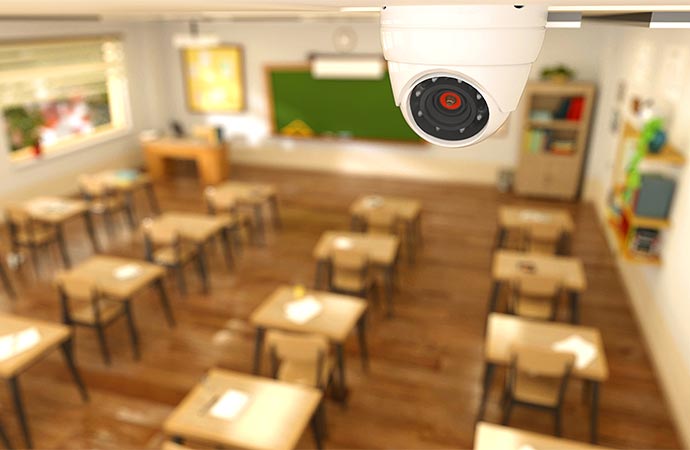 security camera in classroom at school cctv camera monitoring children protection